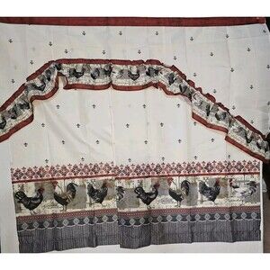 3 Piece Printed Window Kitchen Curtain Tiers Swag Valance Set Rooster New